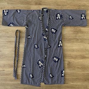 Vintage Japanese Blue S Kimono Star Geometric